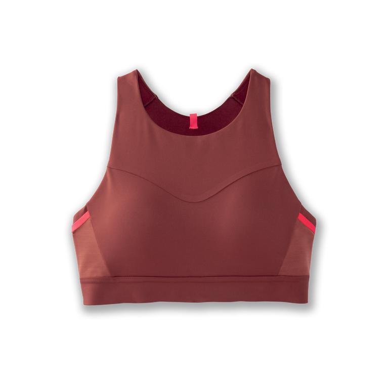 Brooks Drive 3 Pocket Women's Running Bra - Burgundy/Terracotta/Fluoro Pink (45703-RLDB)